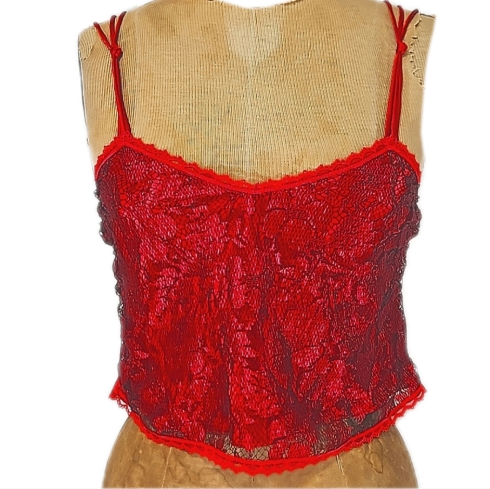 VICTORIA'S SECRET GOLD LABEL red lacy satin cami. Early 1980s